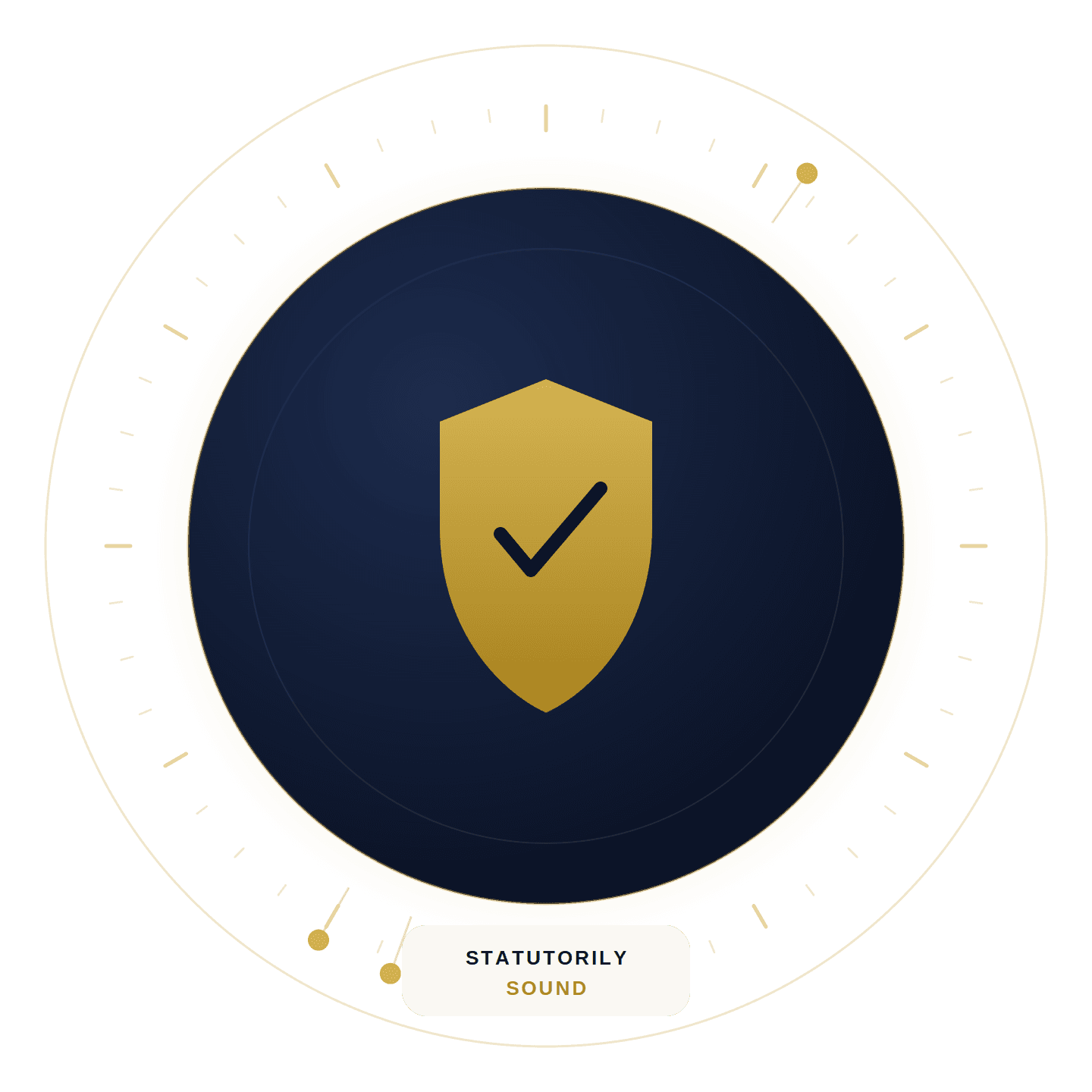 A medallion-style seal reading 'statutorily sound', representing the practice's audit-trail precision